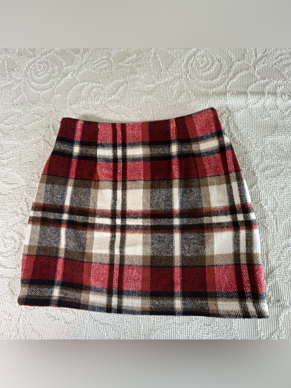 Plaid Mini Skirt Wool Blend Red Tan Lined Size S NWT Preppy